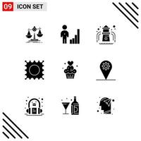 Pictogram Set of 9 Simple Solid Glyphs of baked cup cake management cake drug Editable Vector Design Elements