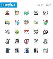 25 Flat Color Filled Line viral Virus corona icon pack such as hospital medical monitor cleaning supervision emergency viral coronavirus 2019nov disease Vector Design Elements