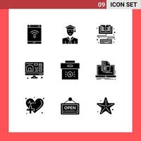 9 Universal Solid Glyphs Set for Web and Mobile Applications business home learning printing keyboard Editable Vector Design Elements