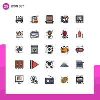 25 Thematic Vector Filled line Flat Colors and Editable Symbols of hotline fire folder emergency top hat Editable Vector Design Elements