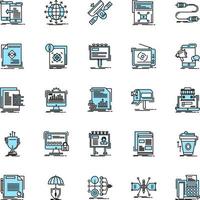 25 Data Economy And Advertising Media Black and Blue icon Set Creative Icon Design and logo template Creative Black Icon vector background