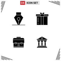 Mobile Interface Solid Glyph Set of 4 Pictograms of ink education dinner present bank Editable Vector Design Elements