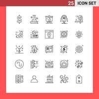 25 User Interface Line Pack of modern Signs and Symbols of technology droid chart beta graph Editable Vector Design Elements