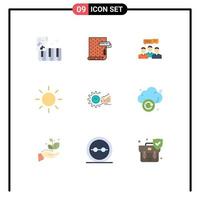 Universal Icon Symbols Group of 9 Modern Flat Colors of analytics sun chat brightness meeting Editable Vector Design Elements