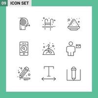 Editable Vector Line Pack of 9 Simple Outlines of web phone swimming people india Editable Vector Design Elements