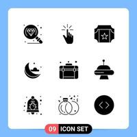 9 Solid Black Icon Pack Glyph Symbols for Mobile Apps isolated on white background 9 Icons Set Creative Black Icon vector background