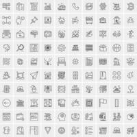 100 Universal Black Line Icons on White Background vector