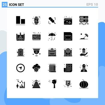 conjunto moderno de 25 glifos y símbolos sólidos, como elementos de diseño vectorial editables de la temporada del servidor de la base de datos del plumero del servidor compartido azul vector