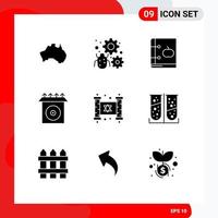 Pack of 9 creative Solid Glyphs of product cd setting learning education Editable Vector Design Elements