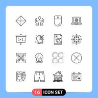 Outline Pack of 16 Universal Symbols of learning internet cursor globe laptop Editable Vector Design Elements