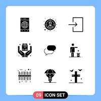 Pack of 9 creative Solid Glyphs of mail chat enter chating safe Editable Vector Design Elements