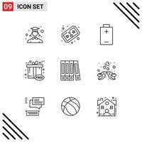 Pack of 9 creative Outlines of kissing file battery gift box cyber Editable Vector Design Elements