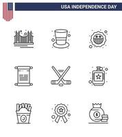 9 iconos creativos de ee.uu. signos de independencia modernos y símbolos del 4 de julio de ee.uu. vector