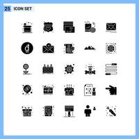 Solid Glyph Pack of 25 Universal Symbols of mail iot shield internet of things shopping bag Editable Vector Design Elements