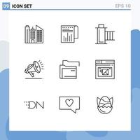 Set of 9 Modern UI Icons Symbols Signs for server data film speaker gdpr Editable Vector Design Elements