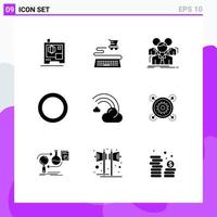 9 User Interface Solid Glyph Pack of modern Signs and Symbols of line filled business cloud ring Editable Vector Design Elements