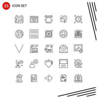 25 Thematic Vector Lines and Editable Symbols of hair dandruff time furniture clock candy Editable Vector Design Elements