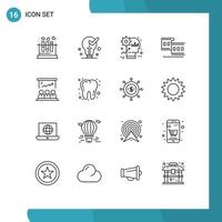 User Interface Pack of 16 Basic Outlines of film camera ok productivity mind Editable Vector Design Elements