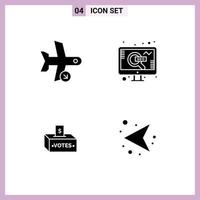 Modern Set of 4 Solid Glyphs and symbols such as flight bribe transport seo election Editable Vector Design Elements