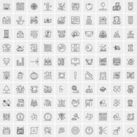 100 Universal Black Line Icons on White Background vector