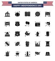 feliz día de la independencia 25 paquete de iconos de glifos sólidos para la web y el día de impresión puertas escudo barra estrella elementos de diseño vectorial editables del día de EE. UU. vector