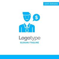 Man Work Job Dollar Blue Solid Logo Template Place for Tagline vector