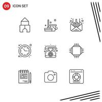 Modern Set of 9 Outlines Pictograph of telephone communication management time optimization optimization Editable Vector Design Elements