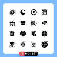 16 Solid Glyph concept for Websites Mobile and Apps case stop play bus city Editable Vector Design Elements