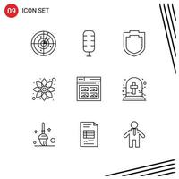 conjunto de 9 iconos modernos de la interfaz de usuario signos de símbolos para la seguridad de la página del sitio web elementos de diseño vectorial editables verdes de internet vector