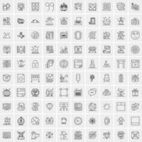 100 Universal Black Line Icons on White Background vector