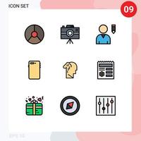 9 Thematic Vector Filledline Flat Colors and Editable Symbols of depression back professional camera mobile phone Editable Vector Design Elements