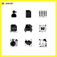 9 Thematic Vector Solid Glyphs and Editable Symbols of add programming business file code Editable Vector Design Elements