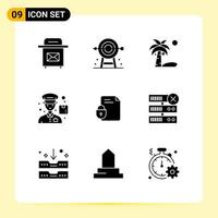 Pictogram Set of 9 Simple Solid Glyphs of lock file beach man courier Editable Vector Design Elements