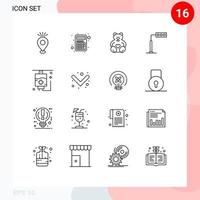 Mobile Interface Outline Set of 16 Pictograms of healthcare tower interface light wedding Editable Vector Design Elements