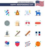 16 USA Flat Pack of Independence Day Signs and Symbols of video movis paper symbol american Editable USA Day Vector Design Elements