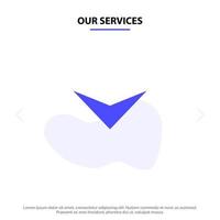 Our Services Arrow Down Next Solid Glyph Icon Web card Template vector