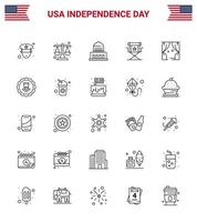 Happy Independence Day USA Pack of 25 Creative Lines of leisure television city star director Editable USA Day Vector Design Elements