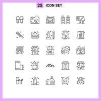 Group of 25 Lines Signs and Symbols for store shop front calendar house spanner Editable Vector Design Elements