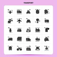 conjunto de iconos de transporte sólido 25 diseño de estilo de glifo vectorial conjunto de iconos negros diseño de ideas de negocios web y móvil ilustración vectorial vector