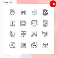 16 Universal Outlines Set for Web and Mobile Applications box search machine mobile graph Editable Vector Design Elements