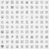 100 Universal Black Line Icons on White Background vector