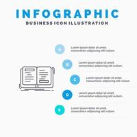 Book Novel Story Writing Theory Line icon with 5 steps presentation infographics Background vector