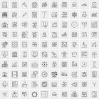 100 Universal Black Line Icons on White Background vector