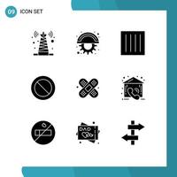 Pack of 9 creative Solid Glyphs of bandage sign care cancel laundry Editable Vector Design Elements