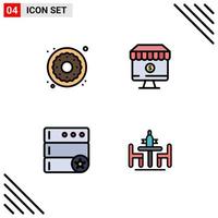 Pictogram Set of 4 Simple Filledline Flat Colors of dessert database sweets computer server Editable Vector Design Elements