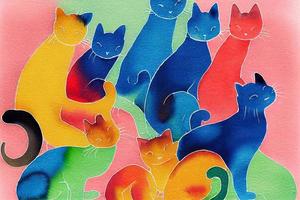 cat with made out of ornamental colorful playful watercolor photo