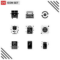 Modern Set of 9 Solid Glyphs and symbols such as buy love rest rose computing Editable Vector Design Elements