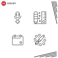 Editable Vector Line Pack of 4 Simple Filledline Flat Colors of microphone calender draw scale color Editable Vector Design Elements