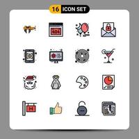 Pictogram Set of 16 Simple Flat Color Filled Lines of currency rates lock balloon envelope communication Editable Creative Vector Design Elements