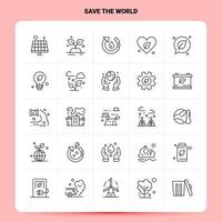 OutLine 25 Save The World Icon set Vector Line Style Design Black Icons Set Linear pictogram pack Web and Mobile Business ideas design Vector Illustration